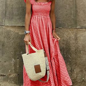 Singing Solo Multi Plaid Smocked Bust Maxi Dress